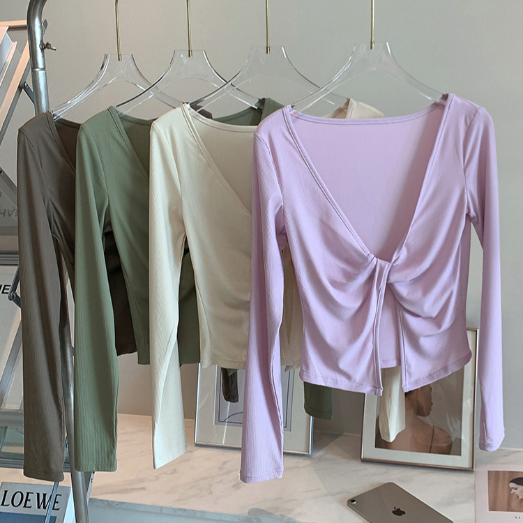 MAGIEYOGASports Top Ribbed แฟชั่นจีบผิว Top Gym Dance Crop Top