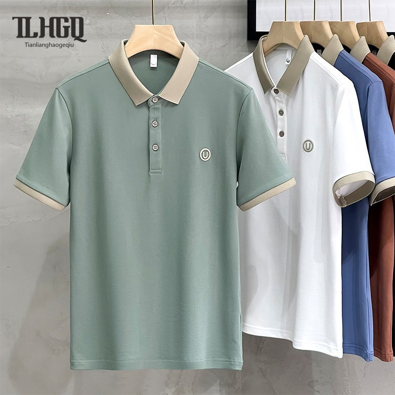 TLHGQ เสื้อโปโลแขนสั้น ผ้าฝ้าย แบบบาง คอปก แฟชั่นฤดูร้อน สไตล์นักธุรกิจ สําหรับผู้ชาย