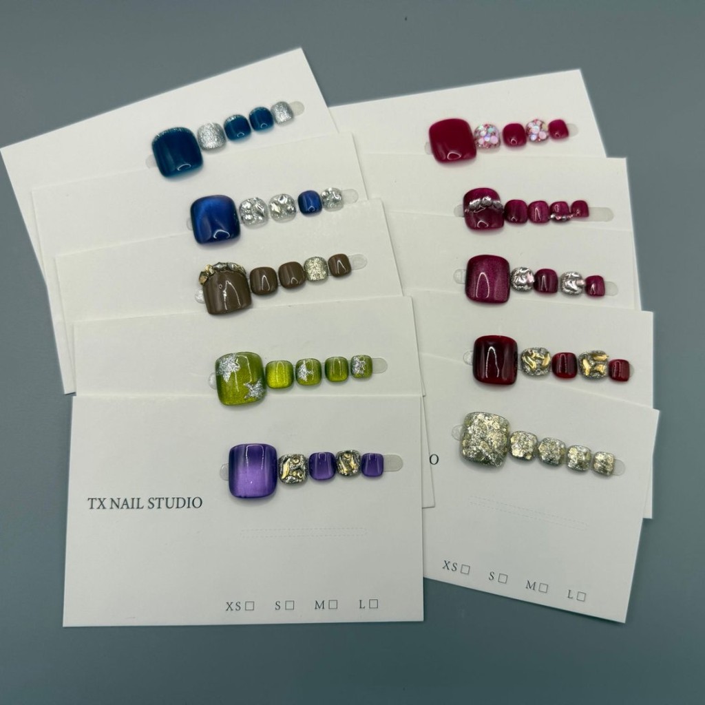 HANDMADE + กาวฟรี10 สไตล์ภาพจริงเล็บนิ้วเท้าเทียม Elegant Cats eye พร้อมเพชร Phototherapy ปลอม Toe Nail Patch กดบนเล็บนํากลับมาใช้ใหม่ได้ ราคา ถูกที่สุด ดีลบีเคเค แกลเลอรีภาพที่ 5