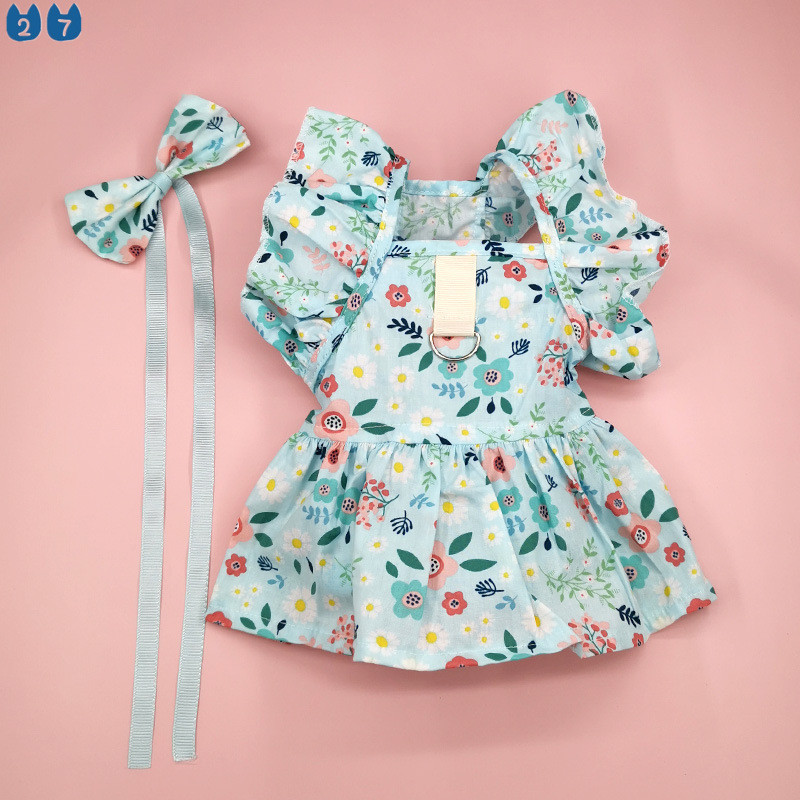 โลลิต้า ชุดสัตว์เลี้ยงฤดูร้อนบางแขนผีเสื้อสีฟ้าสไตล์เจ้าหญิงขายส่งเสื้อผ้าสุนัขและแมวสําหรับฤดูใบไม้ผลิฤดูร้อน