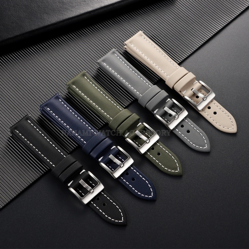 พรีเมี่ยม Sailcloth สายนาฬิกาไนลอน 18 มม.19 มม.20 มม.21 มม.22 มม.ผ้าใบหนัง Quick Release สายนาฬิกาอัจฉริยะกันน้ํากีฬาผู้ชายผู้หญิง Wristbelts สร้อยข้อมือ - รูปที่ 2