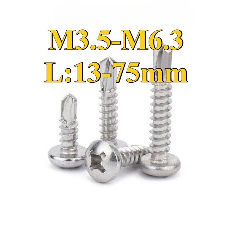 เบอร์  สกรูหัวแพน ปลายสว่าน แฉก P+ สแตนเลส 410 / Pan Head Phillip Self Drilling Screw M3.5/M3.9/M4.2