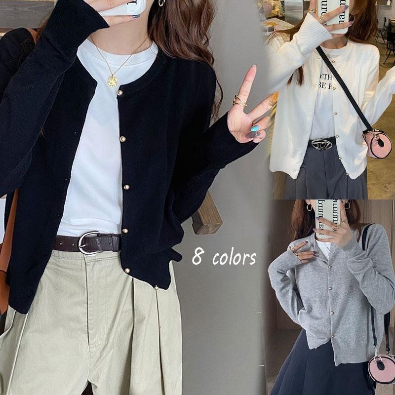 Chemsiegrace✅  88010 Cardigan เสื้อไหมพรม แขนยาว คาดิแกนแขนยาว แต่งกระดุมยาว ผ้ายืดหยุ่นมาก  สไตล์เกาหลี  8สี