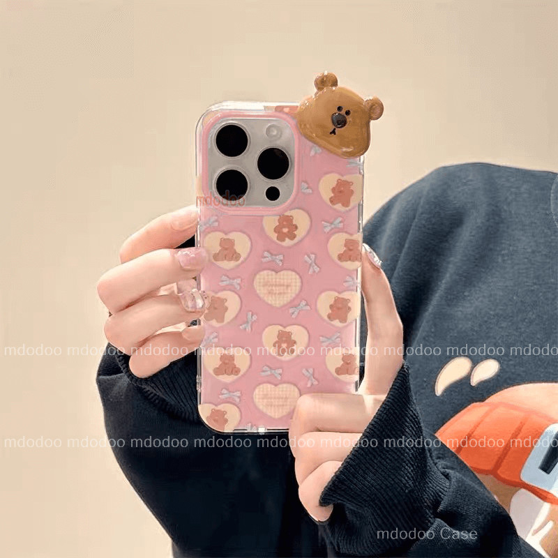 เคส For Xiaomi 15T 14T Pro 13T 12T 5G 13 12 12X 12S 4G 11T 11 Lite 10T 9 SE A2 Cute Little Bow Heart 3D Bear Doll All Over Hhe Screen Pink Girl Lace Cat Paw Short Lanyard Anti-Drop Soft Phone Case TM 61 - รูปที่ 2