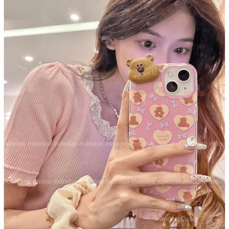 เคส For Huawei Honor X9C X7C 20 8X Nova 12 12i 9 8 Pro 8i 7i 7 SE 5T 3 4G 3i Y7P Y9S Y9 Prime 2019 Y6S Y6 Cute Pink Heart-Shaped Bow 3D Bear Fine Hole Anti-Drop Cat Paw Lace Short Lanyard Soft Phone Case TM 61