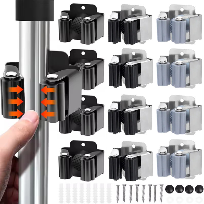 1/2/4 ชิ้นติดผนัง Self-Adhesive Mop Holders คลิป - ชั้นวางไม้กวาดเจาะสแตนเลส