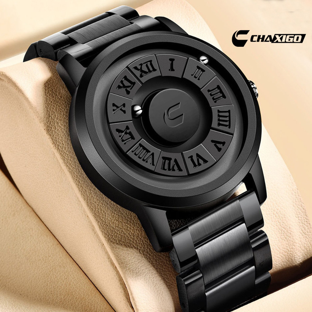 CHAXGO 7291 นาฬิกาผู้ชาย Cool Magnetic Suspension Ball เทคโนโลยีสีดํานาฬิกาสร้างสรรค์สําหรับ Man