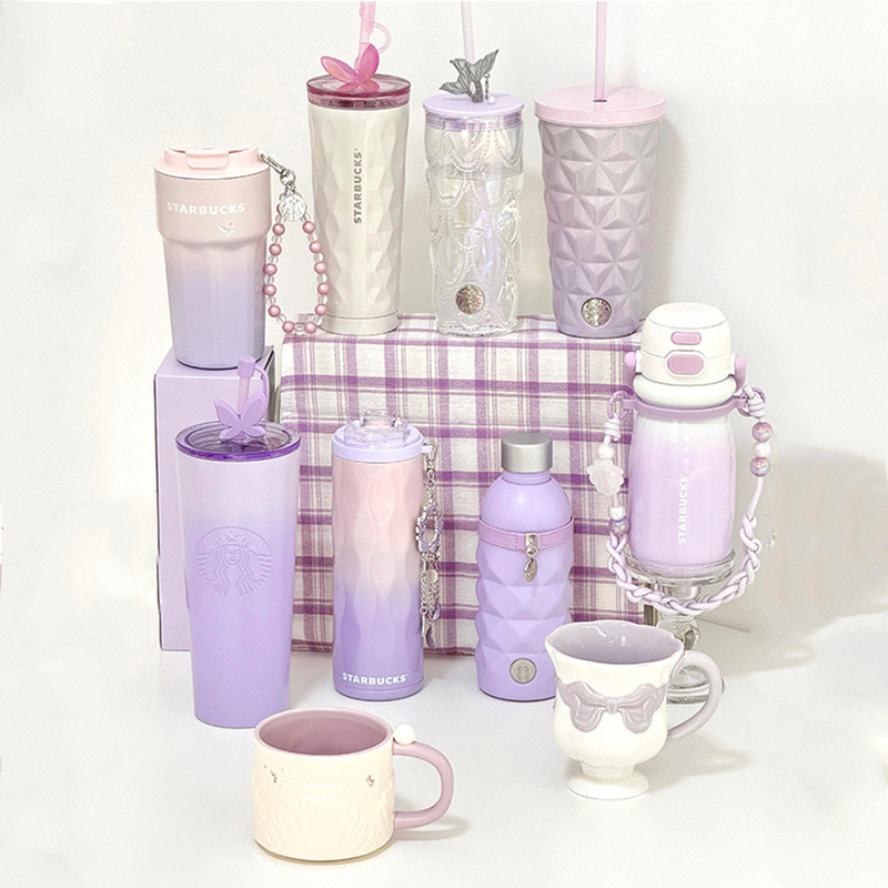 Starbucks 2025 Ethereal Ceramic Accent Tumbler พร้อมของขวัญหลอดแก้ว