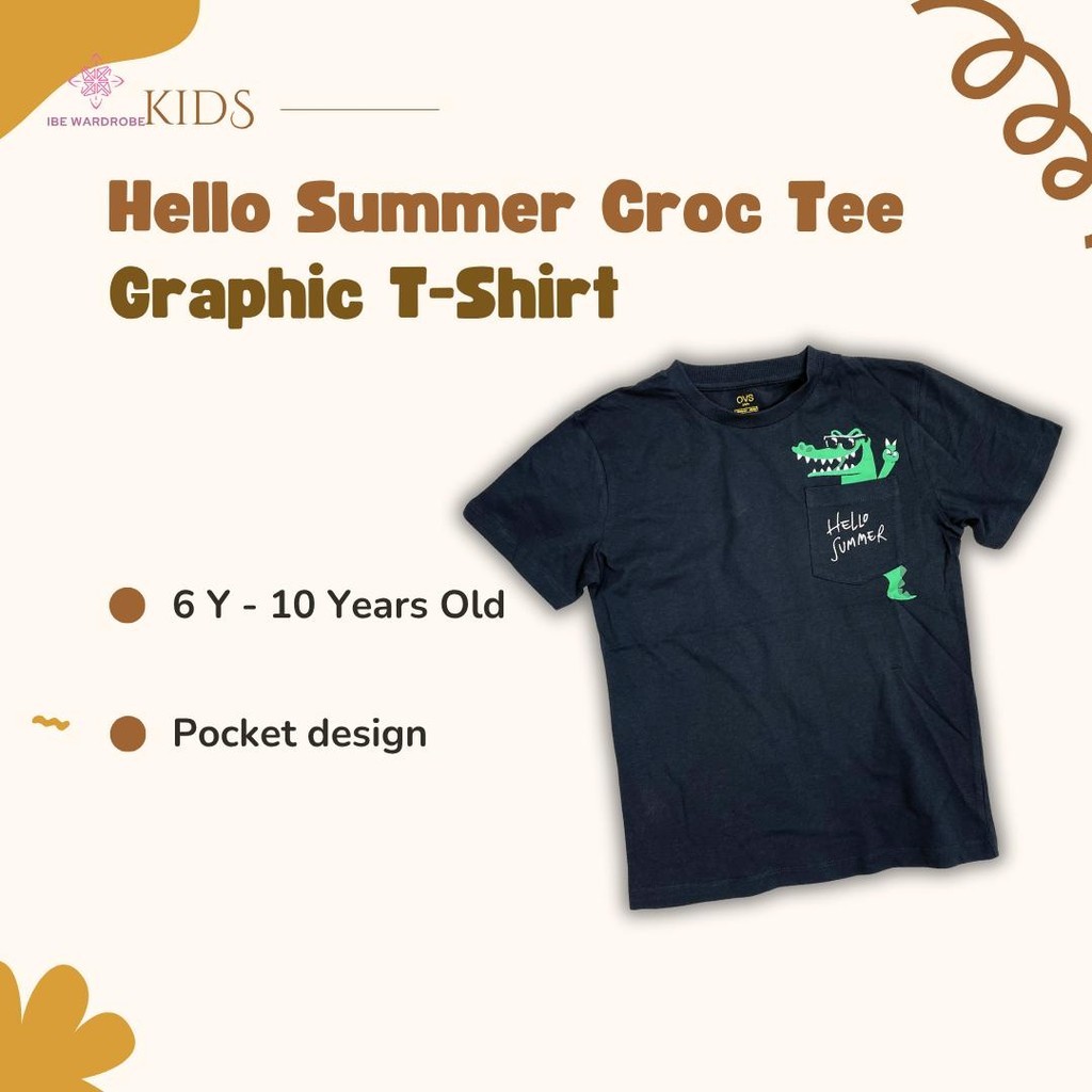 IBE Kids Boy OVS เสื้อยืดลําลองพิมพ์ลายจระเข้ (อายุ 6 ปี)