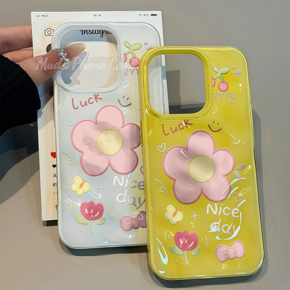 ดอกไม้เรียบง่าย สไตล์พิเศษ กรณีมือถือป้องกันการชนกัน ระดับพรีเมี่ยม เคสหนัง For iPhone 15 14 12 16 Promax XS XR 7/8 Plus