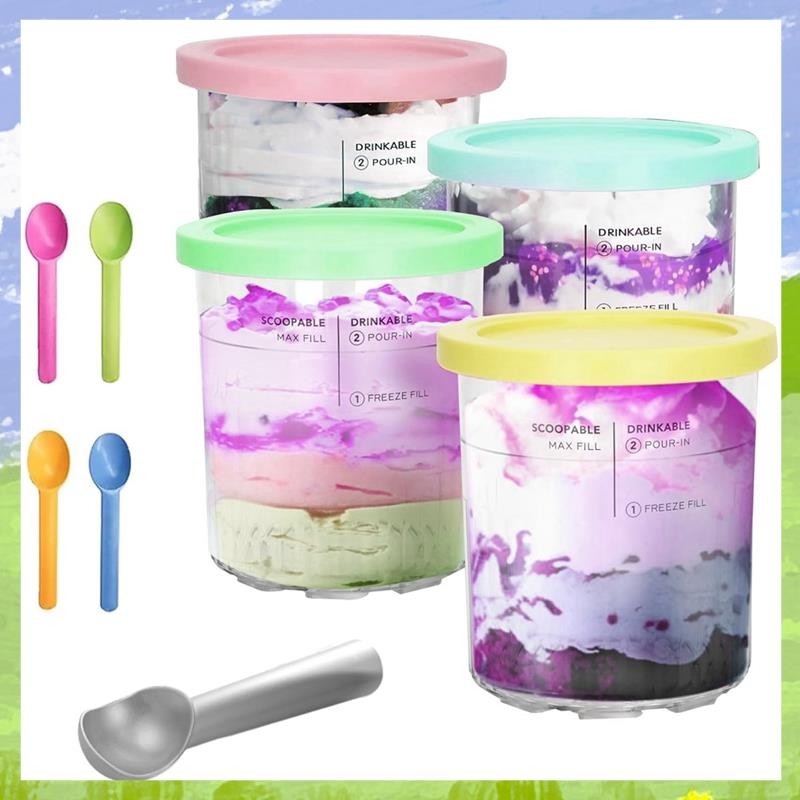 ภาชนะไอศกรีมสําหรับ Creami Pints และฝาปิด 24oz ถ้วย Creami Deluxe NC501 NC500 Series พร้อม Scoops อะ