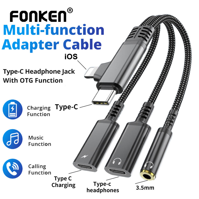 Fonken USB C/iOS ถึง 3.5 มม.อะแดปเตอร์หูฟัง USB C ชาร์จ Aux แจ็คเสียง Dongle สายสําหรับ iPh 16 15 Samsung