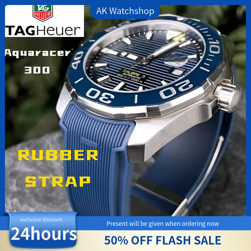 TAG Heuer สายยางสําหรับ Aquaracer 300 (WAY）& Carrera 21-22mm ✔   สายสํารองสปอร์ตกันน้ํา – สีดํา/น้ําเงิน