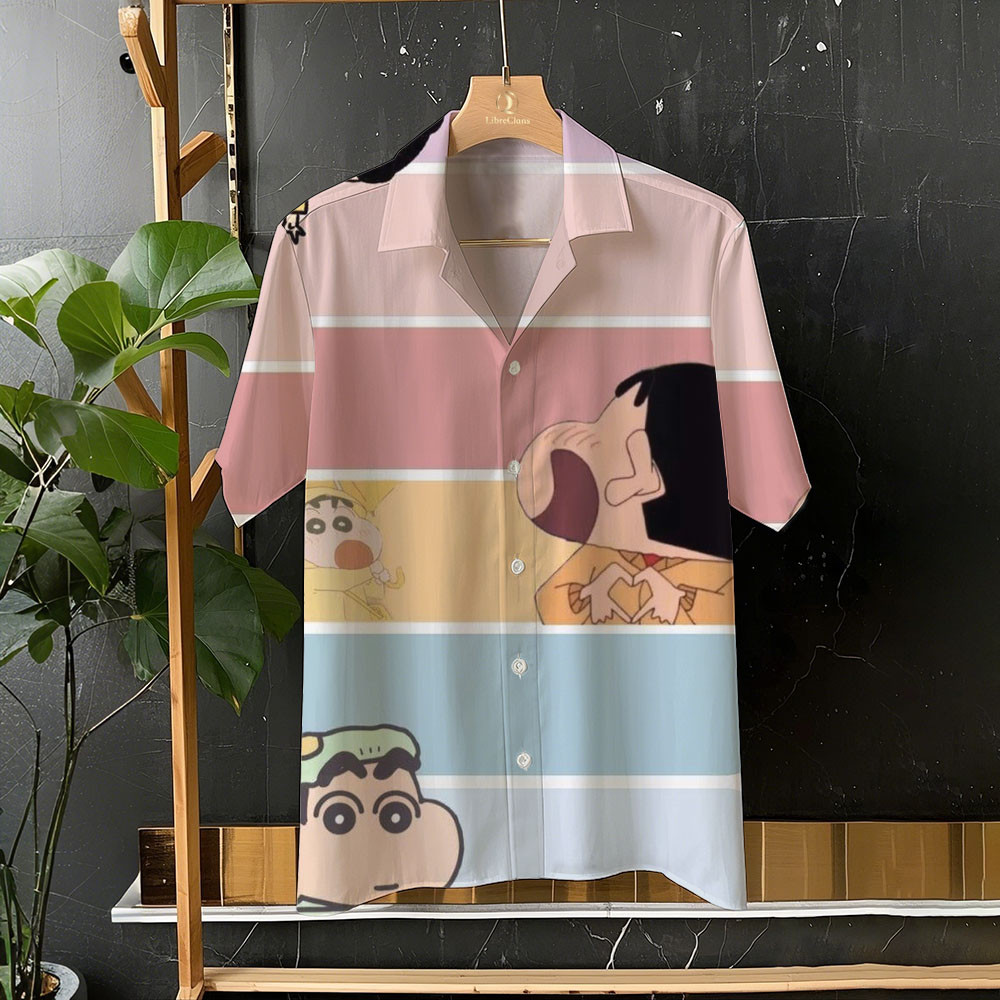 เสื้อฮาวายแขนสั้น Crayon Shin-chan พิมพ์อนิเมะน่ารัก เหมาะสำหรับใส่ทุกวัน ไซส์ใหญ่ อเน็กซ์