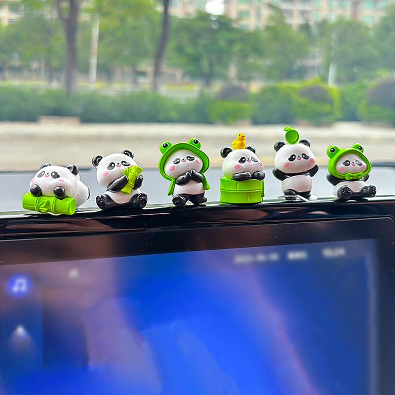 ตุ๊กตาสัตว์น่ารักแพนด้าตุ๊กตารูป 6ชิ้นมินิตุ๊กตาของเล่นสก์ท็อปเค้กตกแต่งรถอุปกรณ์ตกแต่งภายใน