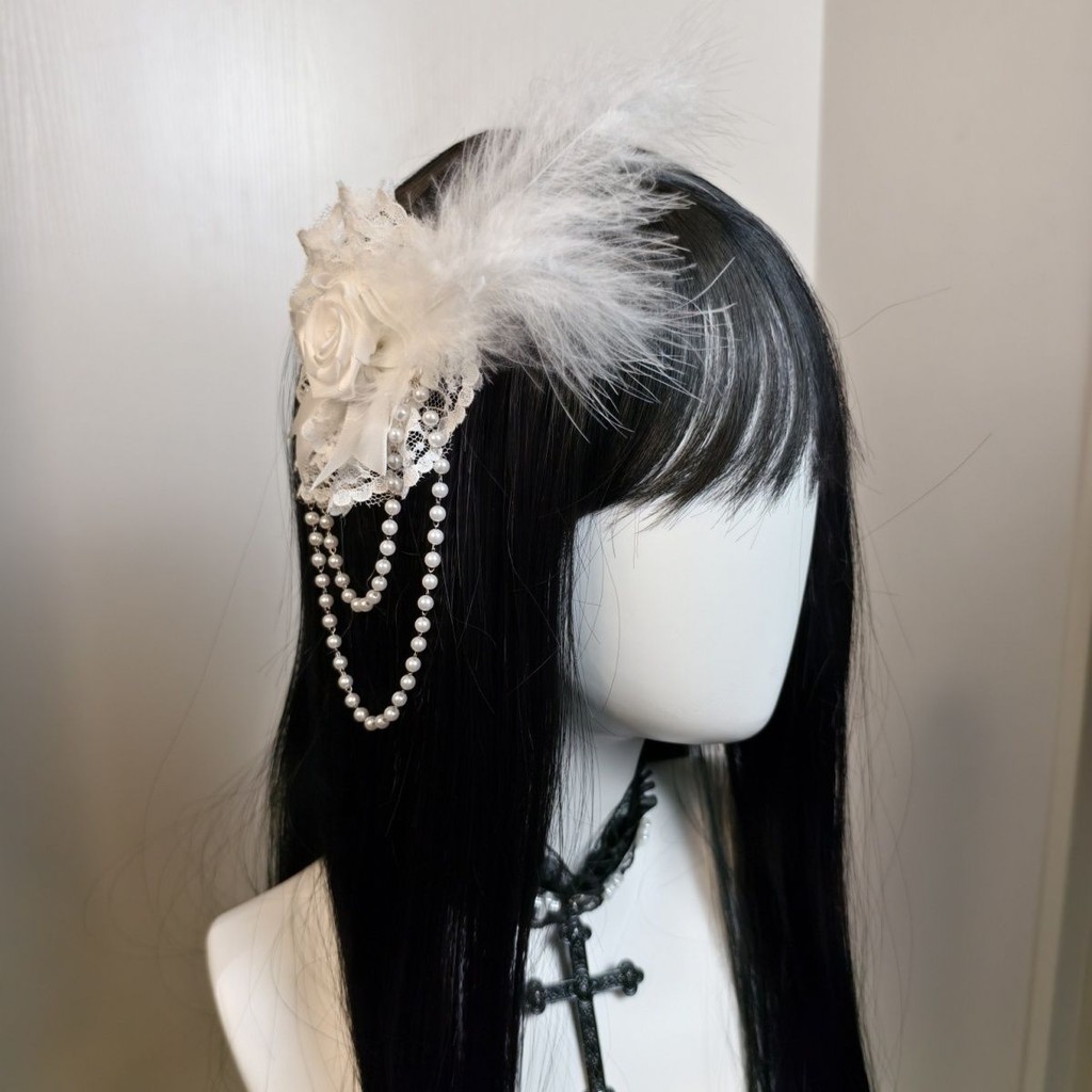 卡卡少女原创哥特洛丽塔蕾丝亚文化发饰发夹玫瑰羽毛珍珠发夹Kaka Girl Original Gothic Lolita Lace Yavin20250723