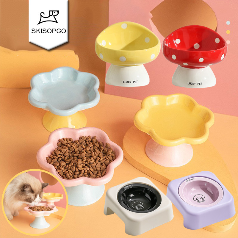 SKISOPGO ชามอาหารสัตว์เลี้ยง เซรามิก ป้องกันการพลิกคว่ํา ชามอาหารแมวเซรามิค รูปด