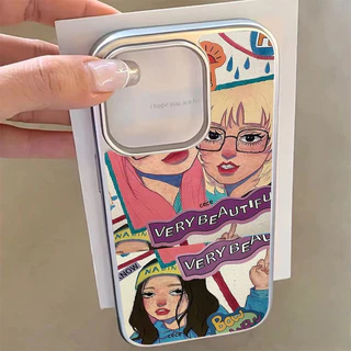 เคสไอโฟน 16 สำหรับ iPhone 13 15 11 12 14 Pro Max XR X XS MAX 15 7 16 8 Plus กราฟฟิตี้สุดสร้างสรรคสาวน้อยน่ารักหม