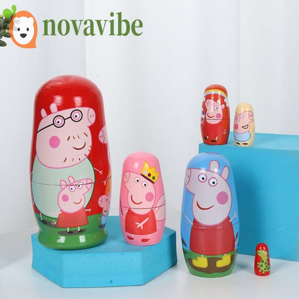 โนวาวีเบ ไม้รัสเซียรังตุ๊กตา,สัตว์ไม้รูปแบบลูกหมูรังตุ๊กตา,ซ้อนกันของเล่นมือสีทําด้วยมือ6ชั้นสัตว์ Matryoshkaตุ๊กตาของขวัญสําหรับเด็กผู้ชาย