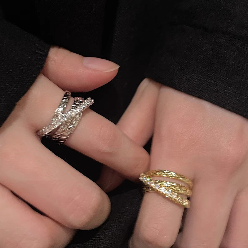 แหวนไข่มุกหญิงแบบเปิด Multi-Layer Cross Zircon ดีไซน์เฉพาะตัว คุณภาพสูงสำหรับนิ้วโป้ง