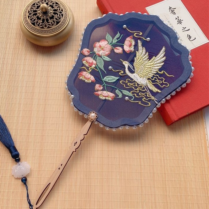 Dmo-พัดลมทรงยาว ปักลายย้อนยุคจีน