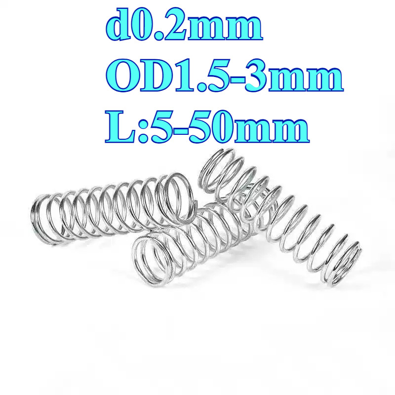 304 สปริงอัดสแตนเลส d0.2mm * OD1.5-3mm Strong Pressure Return Spring Compression Spring Anti-fatigue