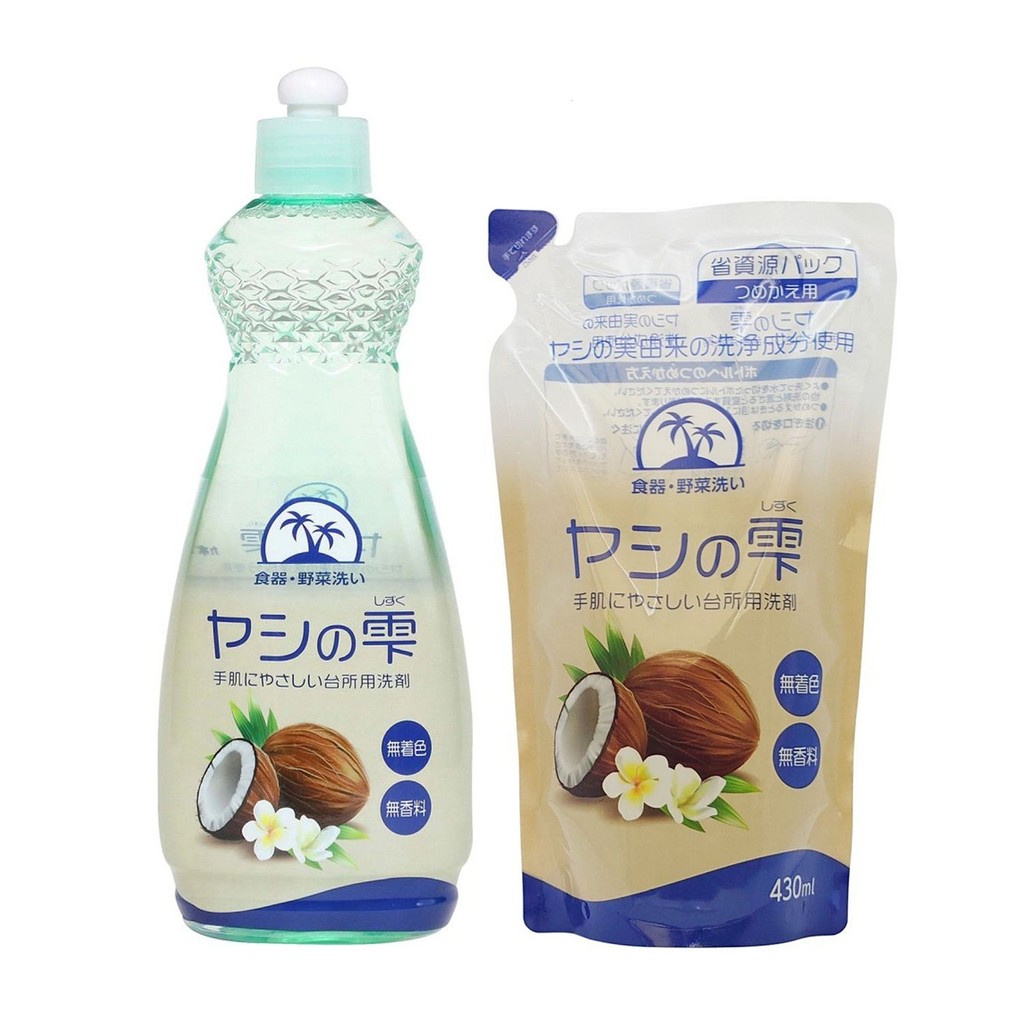 ( ซื้อคู่ ประหยัดกว่า!! เพียง 179.- ) YASHI-NO-SHIZUKU BOTTLE (DISHWASH DETERGENT) 600 ml + REFILL PACK 430 ml