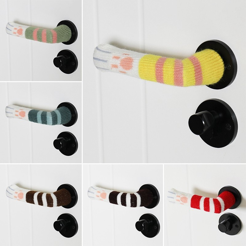 แมวน่ารัก Paw มือจับประตูฝาครอบป้องกัน Anti-static Doorknob Protector Anti-collision Home Decor