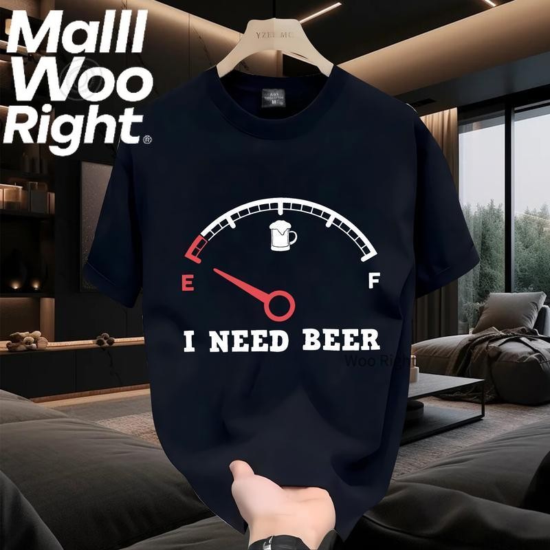 (จัดส่งตลอด 24 ชั่วโมง)Woo Right ฤดูร้อนผ้าฝ้ายเสื้อยืดคอกลม "I NEED BEER" พิมพ์เสื้อหลวมหลายร้อยด้านบน