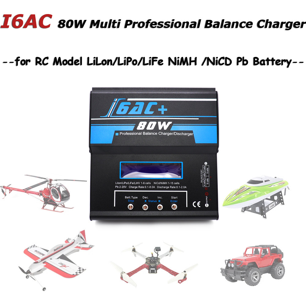 I6AC 80W Multi Charger Professional Balance Charger/DisCharger พร้อมอะแดปเตอร์ US/EU ปลั๊กสําหรับ RC