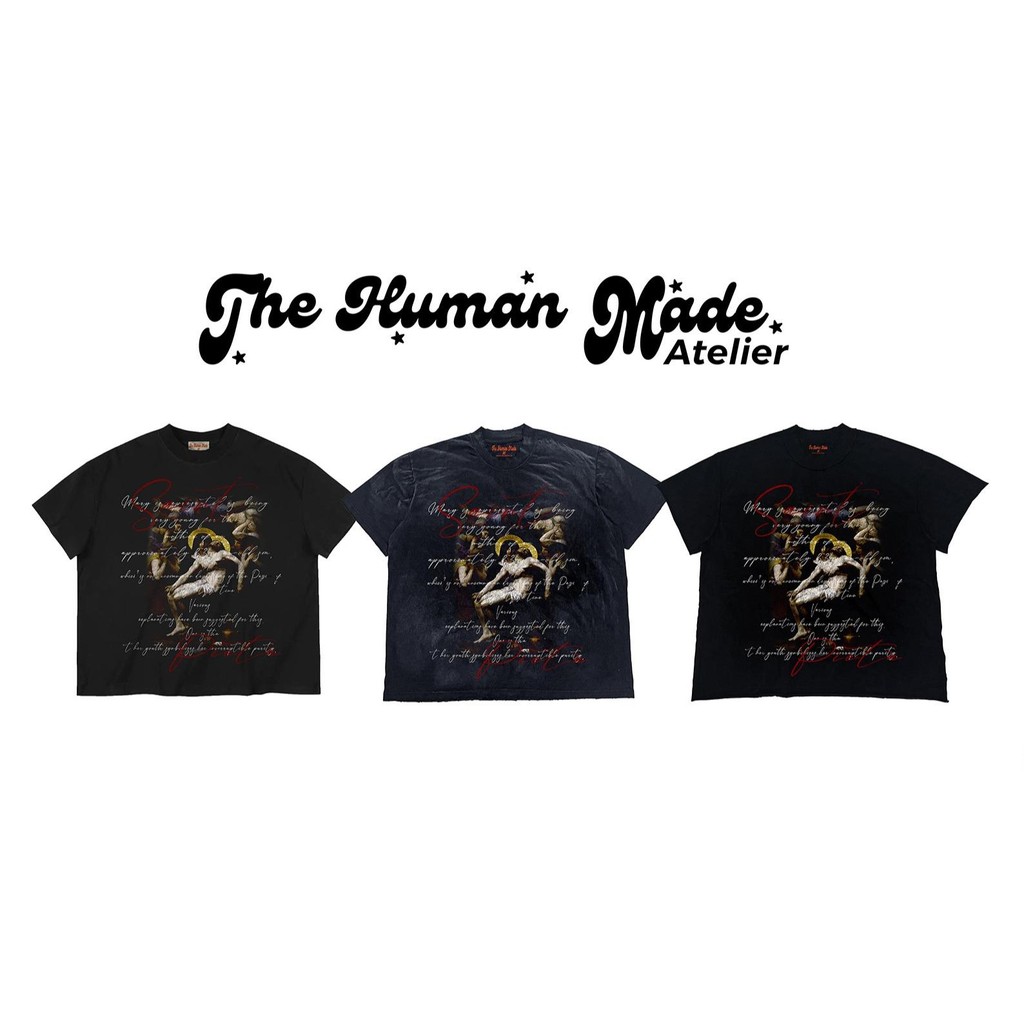 เสื้อยืด Boxy 250GSM | ในรถราง DTF SAINT PIETA | มนุษย์ทํา Atelier | ผ้าฝ้าย 100%