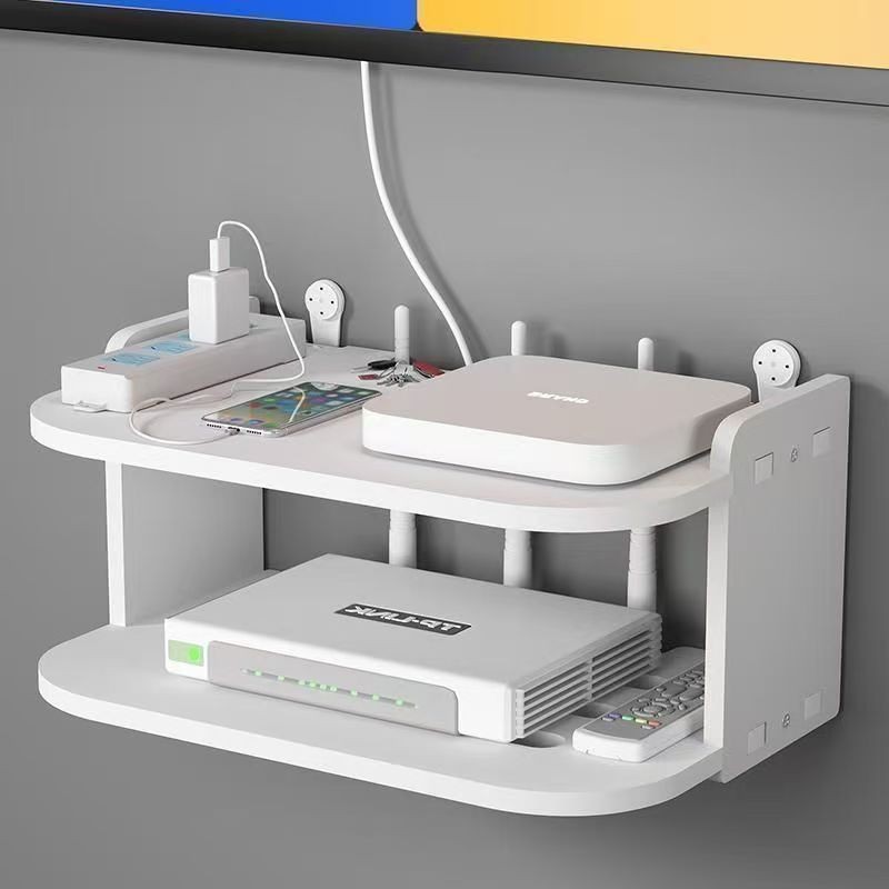 ชั้นวางเราเตอร์ wifi ชั้นวางติดผนัง การออกแบบก้นกลวง ระบายความร้อนได้สะดวก กล่องเก็บเราเตอร์ ป้องกันสิ่งของหล่น