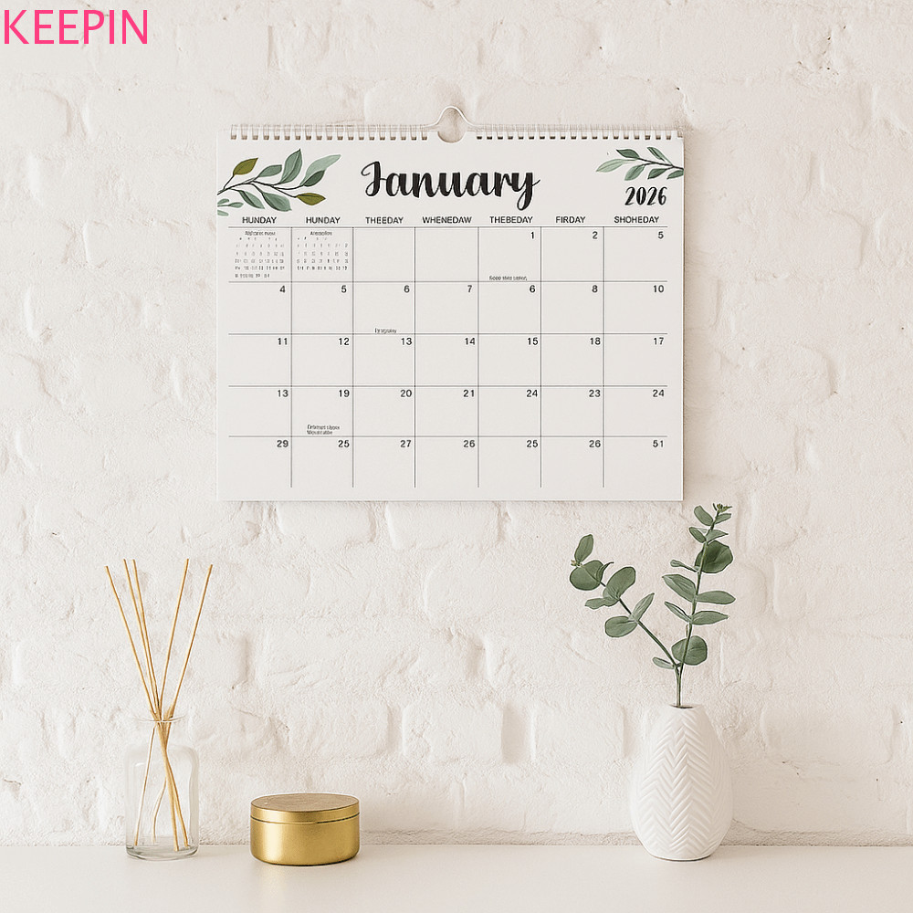 KEEPIN ปฏิทินลายใบไม้, ตารางม้วนเข้าเล่ม INS Coil Calendar, Schedule Planner 18 เดือน Minimalist Por