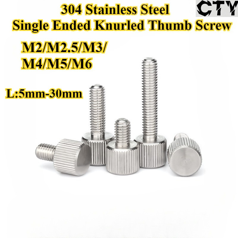 [CTY-SNLS] 304 Stainless Steel, Single Ended Knurled Thumb Screw, M2/M2.5/M3/M4/M5/M6 Round Flat Hea