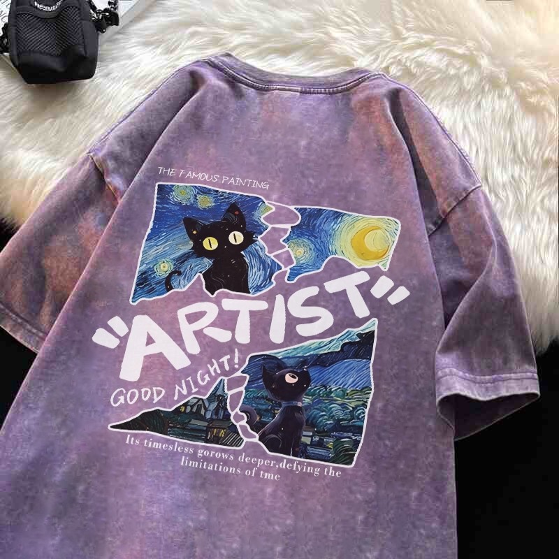 COD✅ (จัดส่งในกรุงเทพฯ) MAO Shop ❗เสื้อยืด ท้องฟ้าดวงดาว ผ้าฟอกวินเทจ สวมใส่สบายและแฟชั่นพิมพ์ลาย-A4