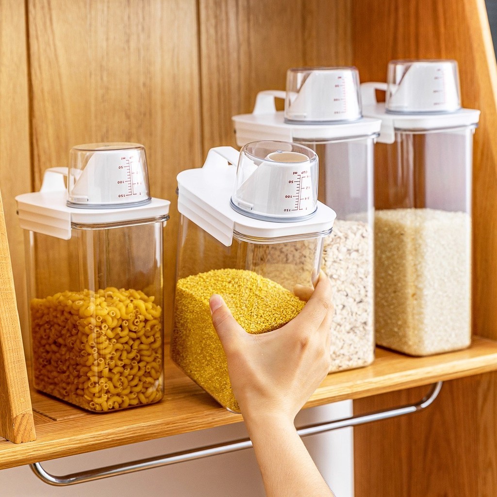 ถังเก็บธัญพืช เก็บอาหารแห้ง Food Storage กล่องเก็บธัญพืช เก็บเมล็ดพืช เก็บขนมขบเคี้ยว พร้อมถ้วยตวงและที่จับ