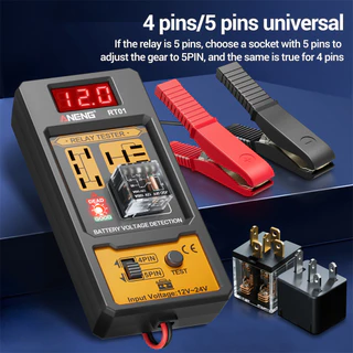 PCBFUN เครื่องทดสอบรีเลย์ เช็คแบตเตอรี่ แสดงแรงดันดิจิทัล ช่อง4/5เท้า ไฟLED 12V/24V Car Relay&Battery Tester