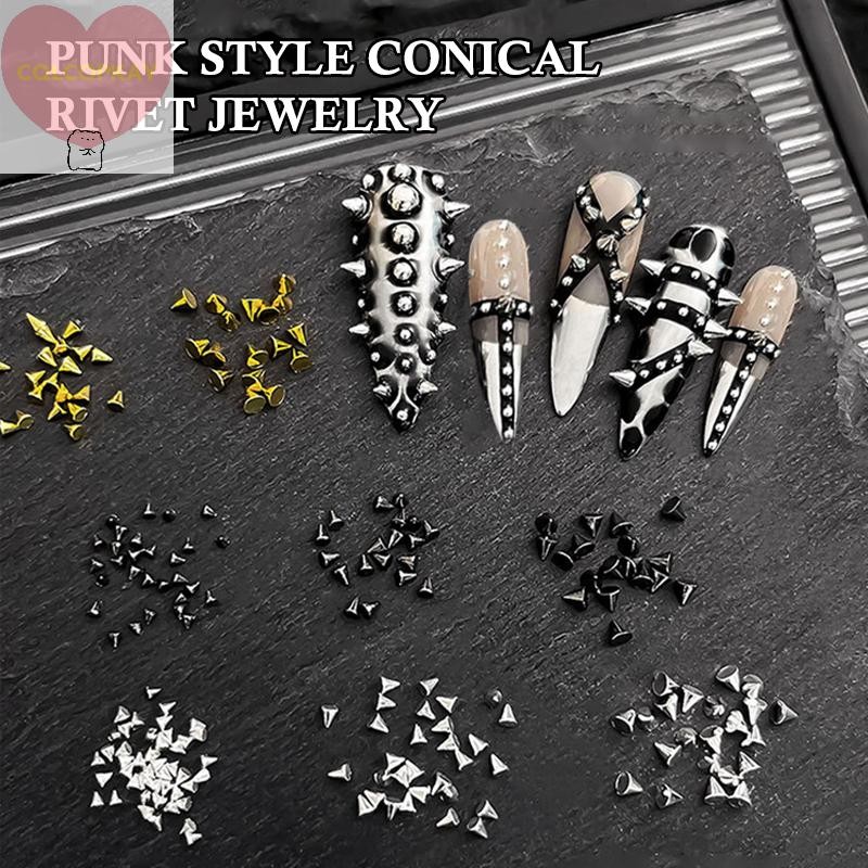 HANHAI 100 ชิ้น Punk Rivet เล็บ Charms กรวยผสม Sized เล็บ Studs สไตล์โลหะผสม Spike 3D DIY เล็บตกแต่ง TH