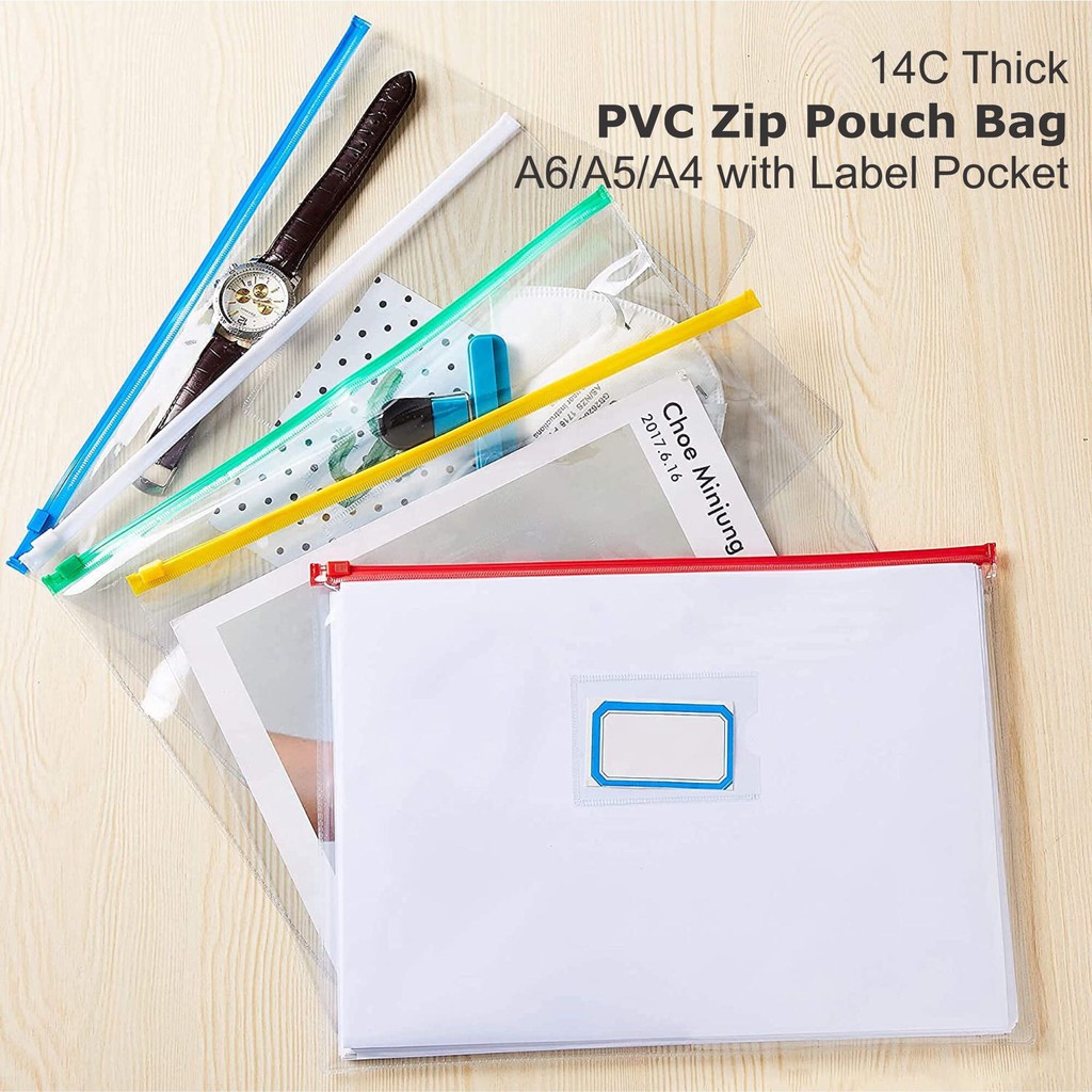 VC Art PVC Zip Pouch Document Bag with name card Bag Waterproof Transparent File Organizer Office St