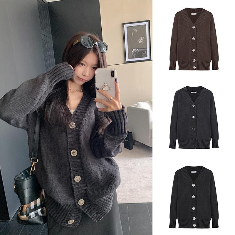 Moses Queen เสื้อคาร์ดิแกนถักเรียบง่ายญี่ปุ่นสําหรับผู้หญิงคอวีกระดุมอเนกประสงค์และบางทางเลือกแรกสํา