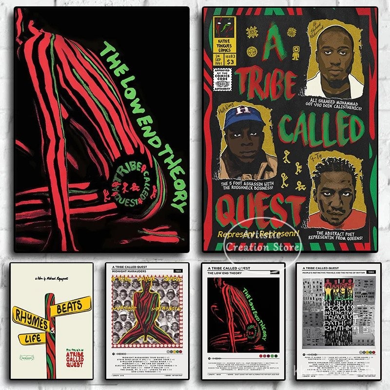 Hip Hop Group A Tribe เรียกว่า Quest Rapper นักร้องเพลงอัลบั้มครอบคลุมโปสเตอร์ผ้าใบภาพวาด Wall Art ภ