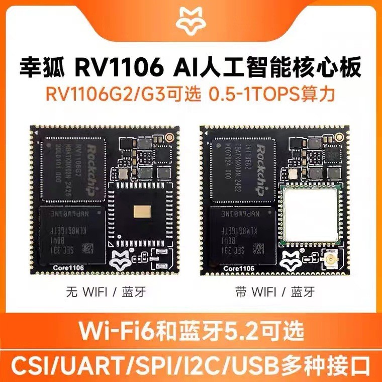 Micro Snow Fox Core1106 บอร์ดพัฒนา RV1106 Core Board 0.5/1TOPS เลขคณิตบลูทูธ/WiFi