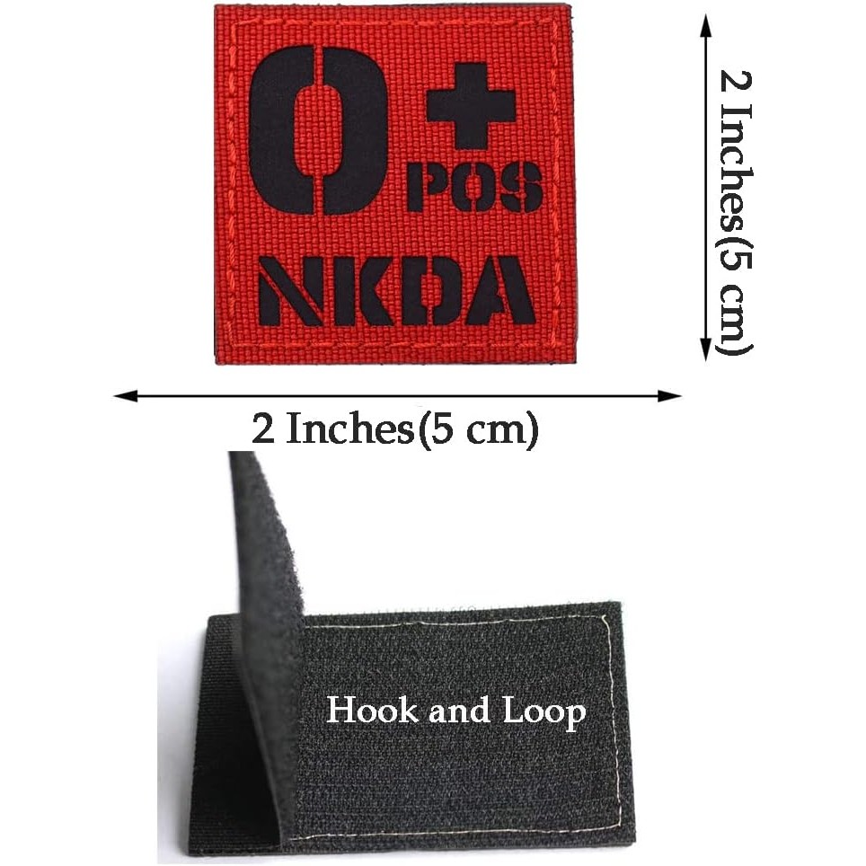 2 ชิ้น AliPlus O+ POS NKDA แพทช์เลือดประเภทแพทช์ IR อินฟราเรดสะท้อนแสงแพทช์ยุทธวิธีตะขอและห่วง (สีแด