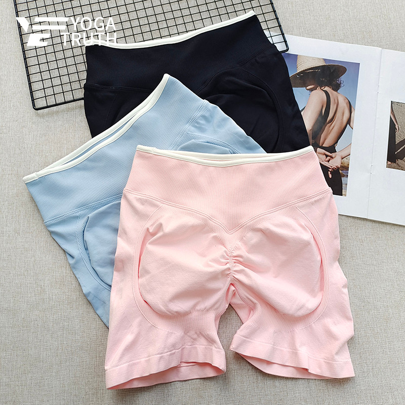 YOGATRUTHSports กางเกงขาสั้น Peach Lift สีคมชัด ไม่มีรอยต่อ สำหรับโยคะและขี่จักรยาน