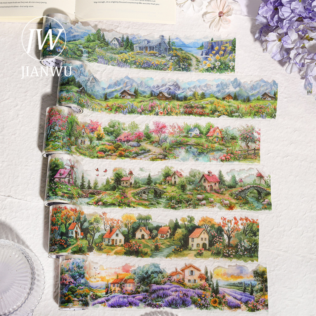 JIANWU 65 มม.* 200 ซม.เมืองขนาดเล็กใน Wild Series Vintage ดอกไม้ภูมิทัศน์วัสดุ Collage PET เทป Creative Journal Statement