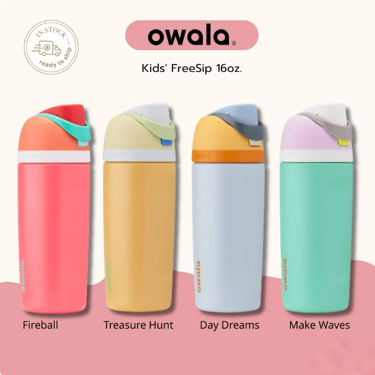 ขวดน้ํา Owala FreeSip 16oz - ฉนวนป้องกันการรั่วไหลฝาปิดฟางและจิบเก็บความเย็น 24 ชม. - ปลอดสาร BPA สําหรับสํานักงานกีฬา