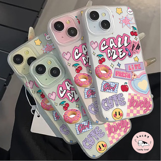 เคสไอโฟน11 น่ารักกราฟิติเชอร์รี่โดนัทเชอร์รี่นุ่ม สำหรับ iPhone 16 11 13 15 12 14 Pro Max 16 7 8 15 Plus XR XS X Max SE