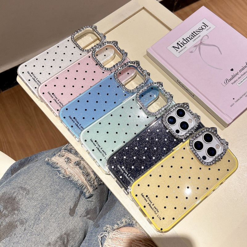 เต็มหน้าจอรอบWave dot 2-in-1 HardสําหรับiPhone 11 12 13 14 15 16 Pro Max Anti DROPฝาครอบป้องกันสําหรับRhinestoneเลนส์กรอบสําหรับiPhone11 กรณีปลอก