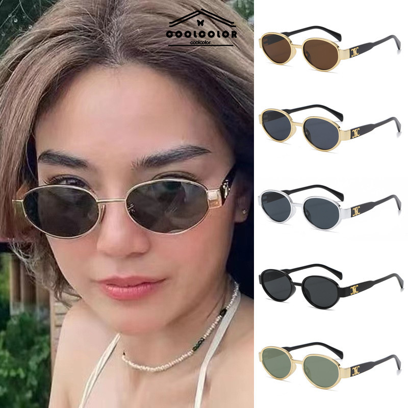 ในไทย💖แว่นตากันแดด ทรงวงรี ป้องกันรังสียูวี ป้องกันแสงแดด สไตล์เกาหลีเรโทร สําหรับผู้ชาย และผู้หญิง 2024.COD