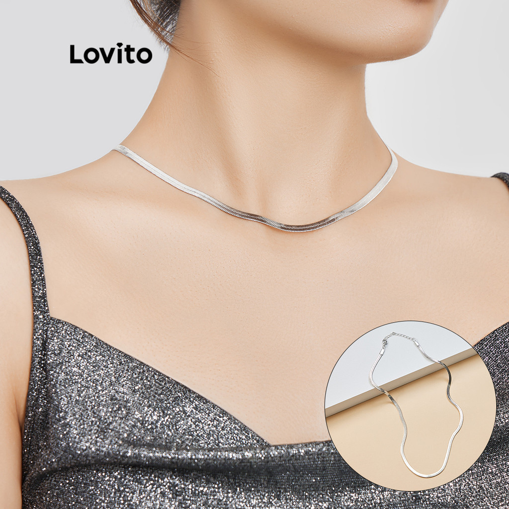 Lovito สร้อยคอโซ่ แบบเรียบ เรียบง่าย สไตล์ปาร์ตี้ L17M443 (สีเงิน)